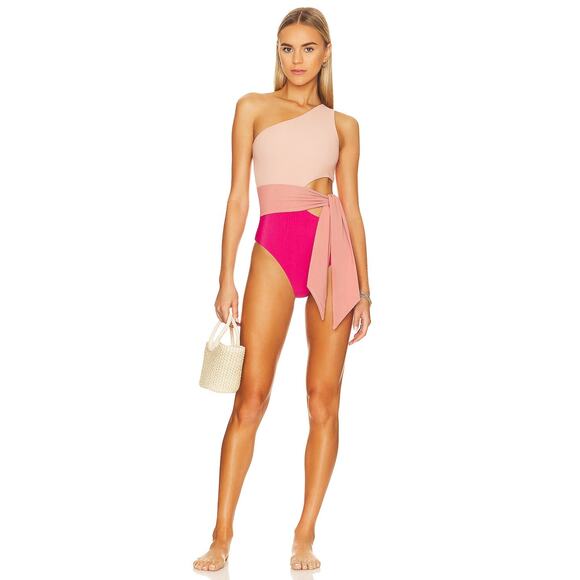Beach Riot Other - Beach Riot Carlie Pink Colorblock One Piece One Shoulder Swimsuit Size Small